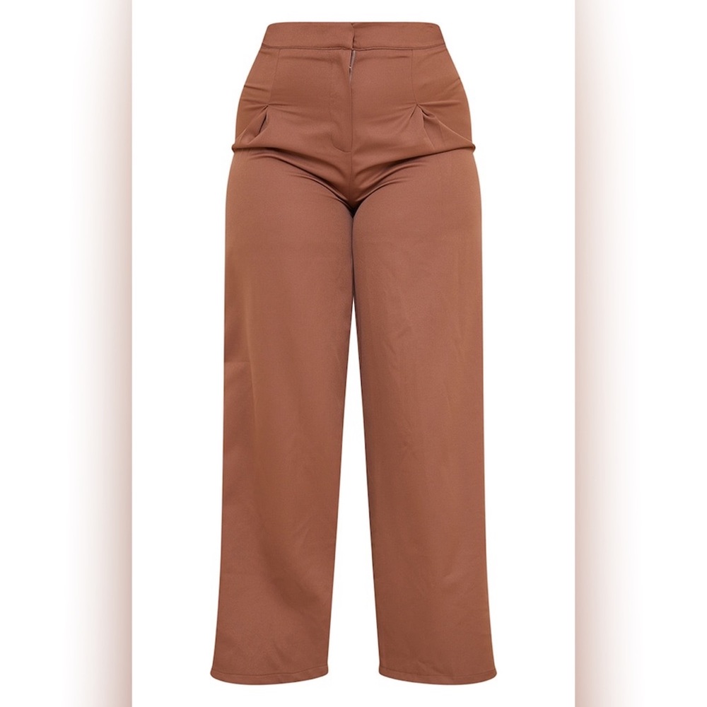 Plus Chocolate Brown Woven Pleat Wide Leg Pants 3X